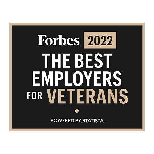 Forbes America’s Best Employers for Veterans in 2022 award badge.