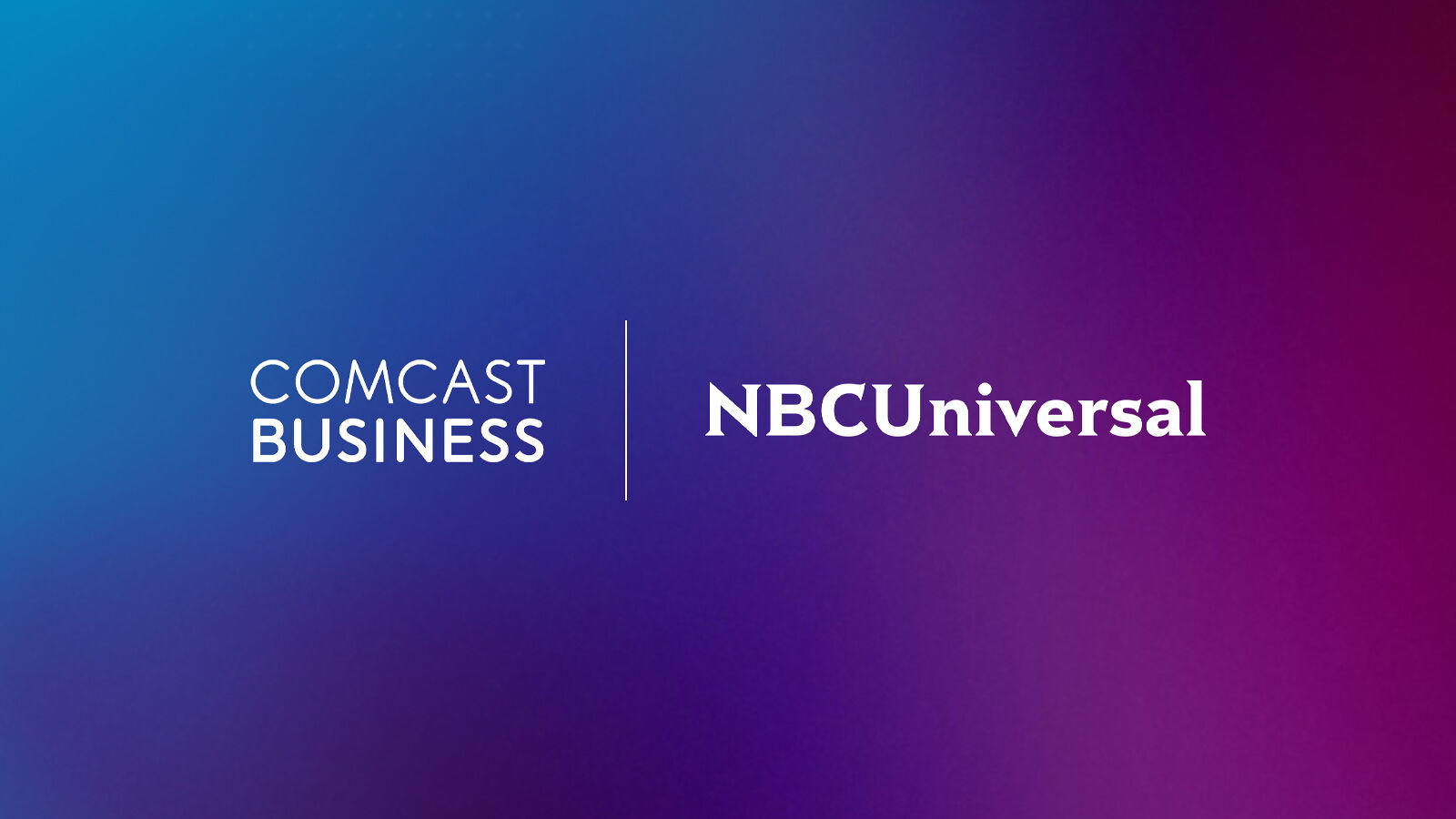 Comcast Business and NBCUniversal logos on purple gradient background